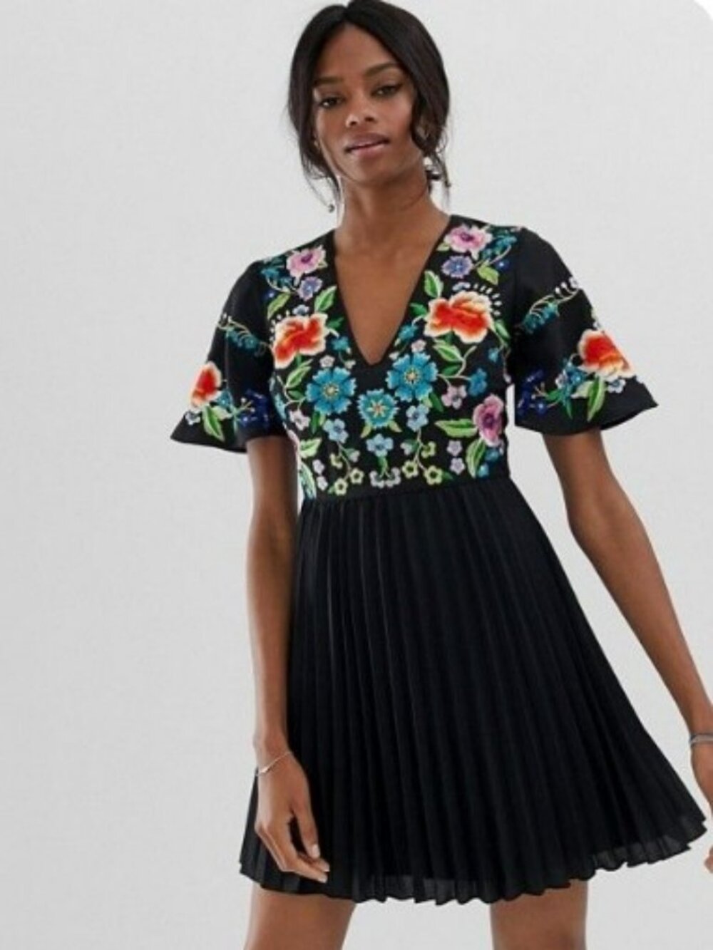 ## ✨ ASOS Design Embroidered Pleated Mini Dress ✨